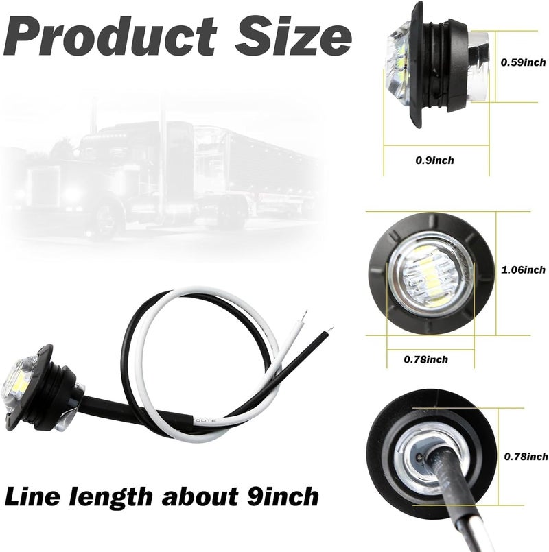 ALFU 3/4" Inch 20Pcs White Round LED Trailer Side Marker Clearance Lights Front Rear Top Marker Indicators Tail Light Waterproof for Truck Car Bus Van Pickup RV - Image 2
